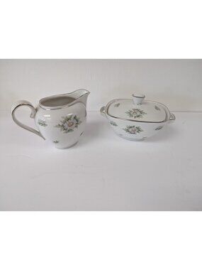 Franconia Silver Thistle Large Sugar Bowl with Lid and Creamer